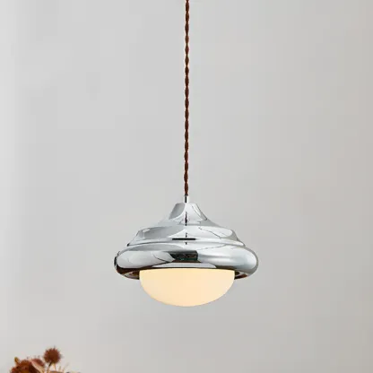 Geometric Walnut Glass Indoor Pendant Light Adjustable Height Image - 5