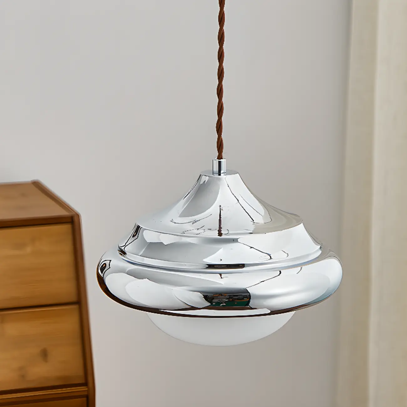 Geometric Walnut Glass Indoor Pendant Light Adjustable Height Image - 6 | homeyfad