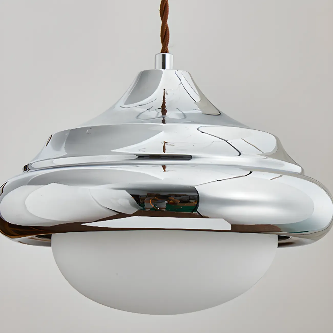 Geometric Walnut Glass Indoor Pendant Light Adjustable Height Image - 10