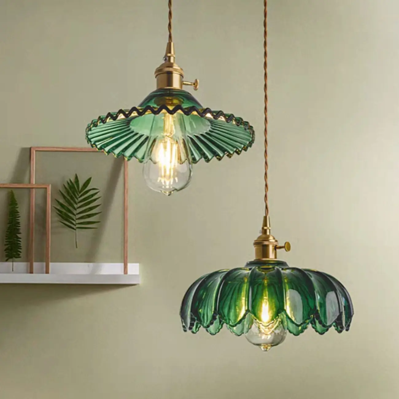 Adjustable Green Glass Pendant Light Fixture for Living Room Image - 1 | homeyfad