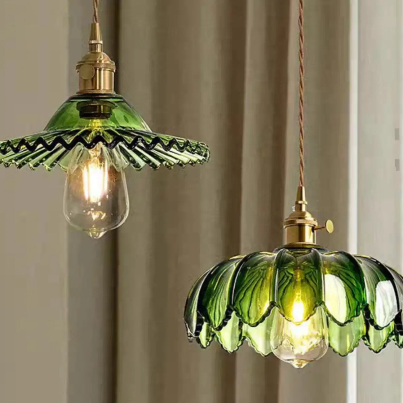 Adjustable Green Glass Pendant Light Fixture for Living Room Image - 4