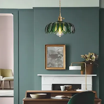Adjustable Green Glass Pendant Light Fixture for Living Room Image - 6