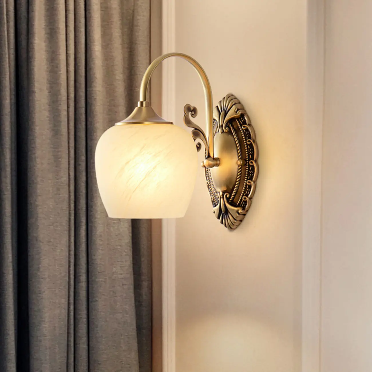 Vintage Brass Wall Sconce with Vitreous Shade Image - 3 | homeyfad