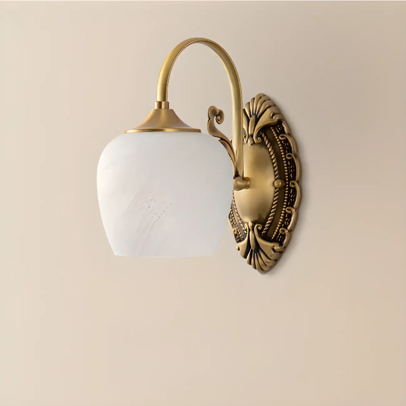 Vintage Brass Wall Sconce with Vitreous Shade Image - 5