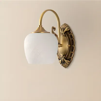 Vintage Brass Wall Sconce with Vitreous Shade Image - 5