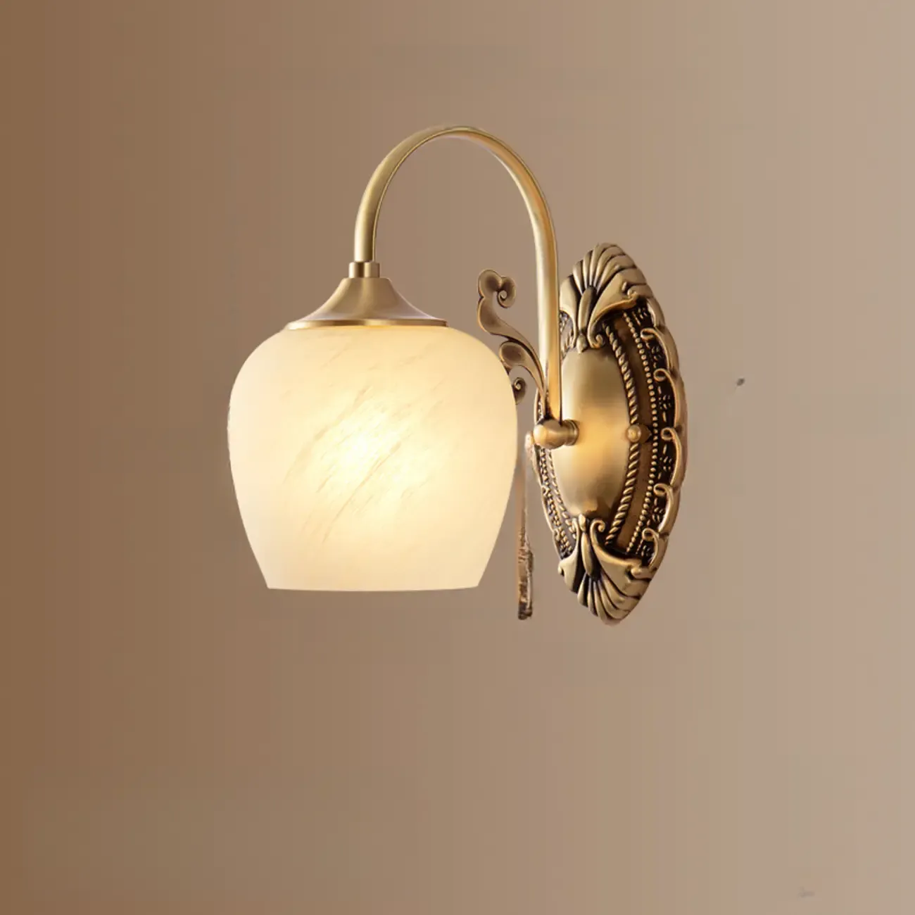 Vintage Brass Wall Sconce with Vitreous Shade Image - 6
