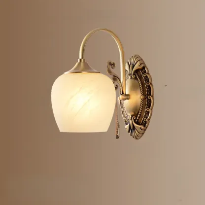 Vintage Brass Wall Sconce with Vitreous Shade Image - 6