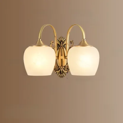 Vintage Brass Wall Sconce with Vitreous Shade Image - 7