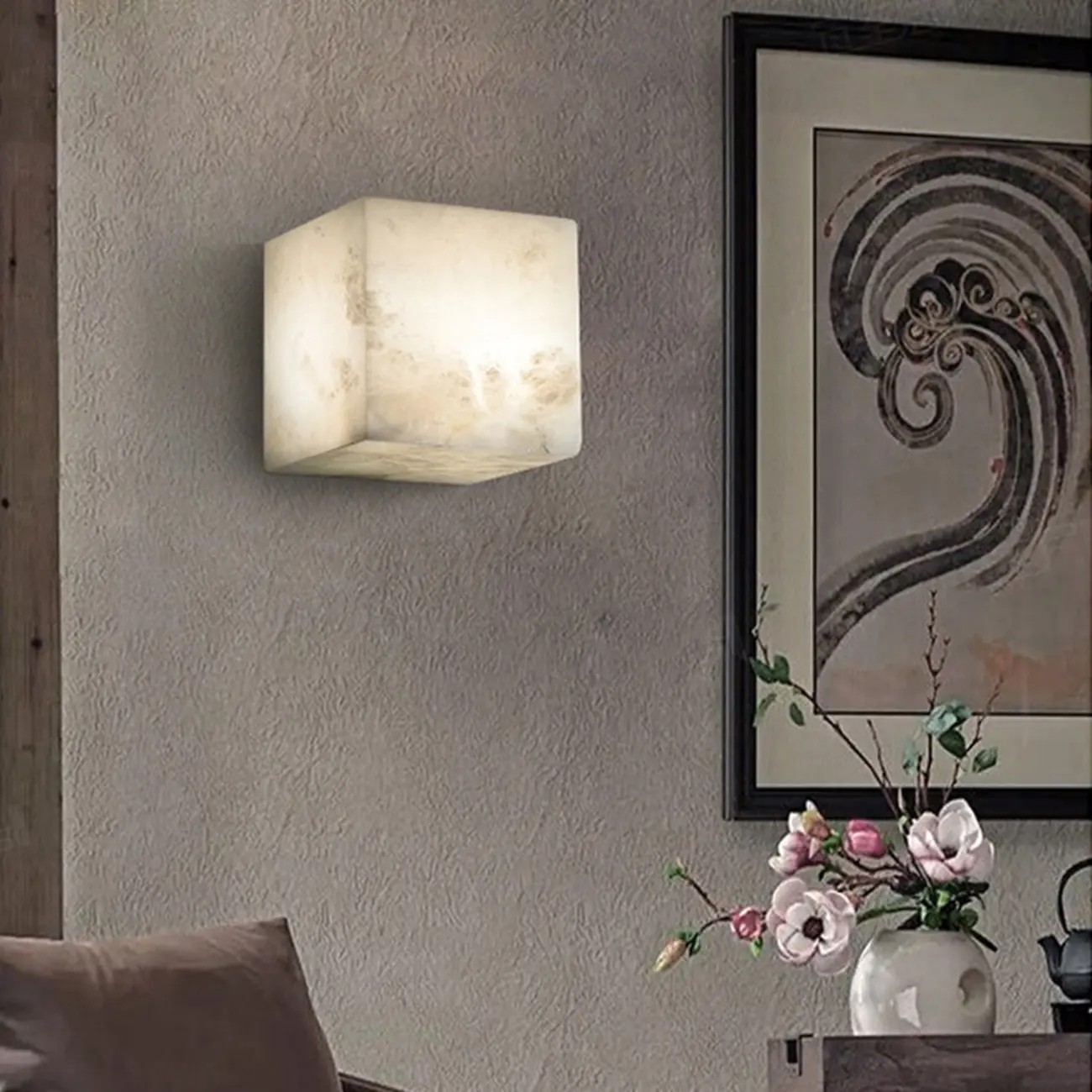 Contemporary Gray-white Cubic Alabaster Indoor Wall Sconce Image - 1 | homeyfad
