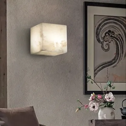 Contemporary Gray-white Cubic Alabaster Indoor Wall Sconce Image - 1