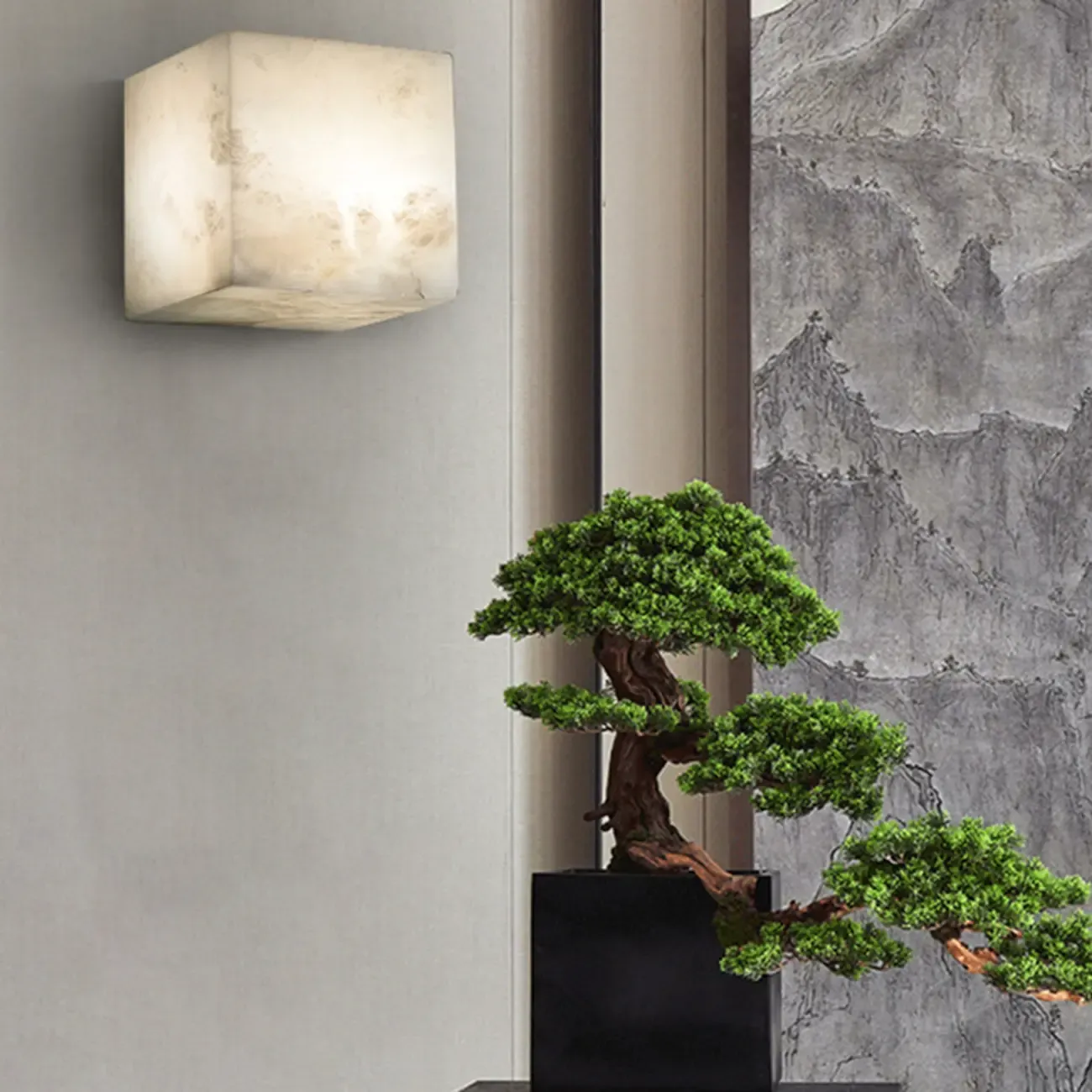 Contemporary Gray-white Cubic Alabaster Indoor Wall Sconce Image - 3