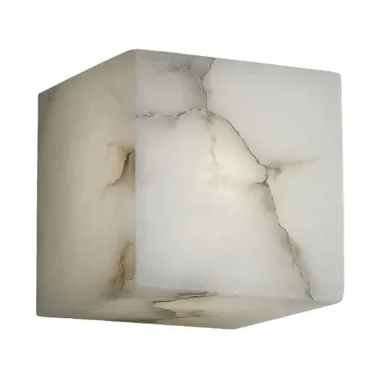 Contemporary Gray-white Cubic Alabaster Indoor Wall Sconce Image - 5