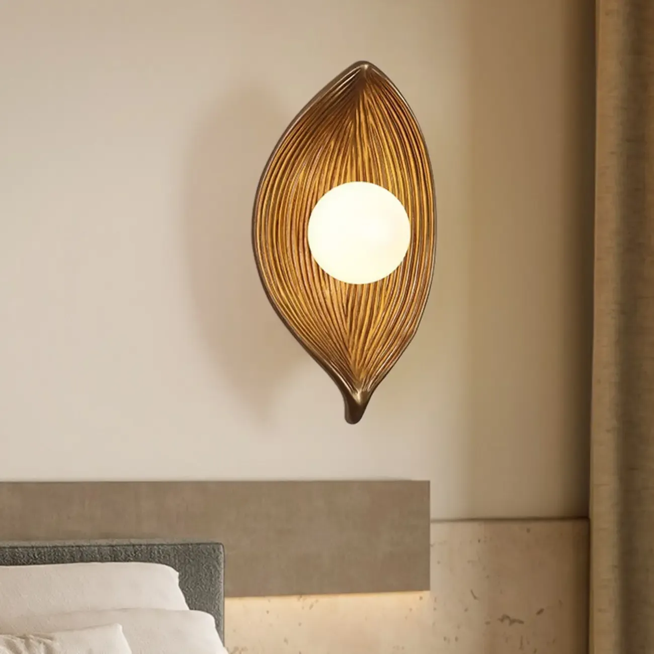 Chic Modern Mini Resin Leaf Wall Sconce for Bedroom Decor | HomeyFad
