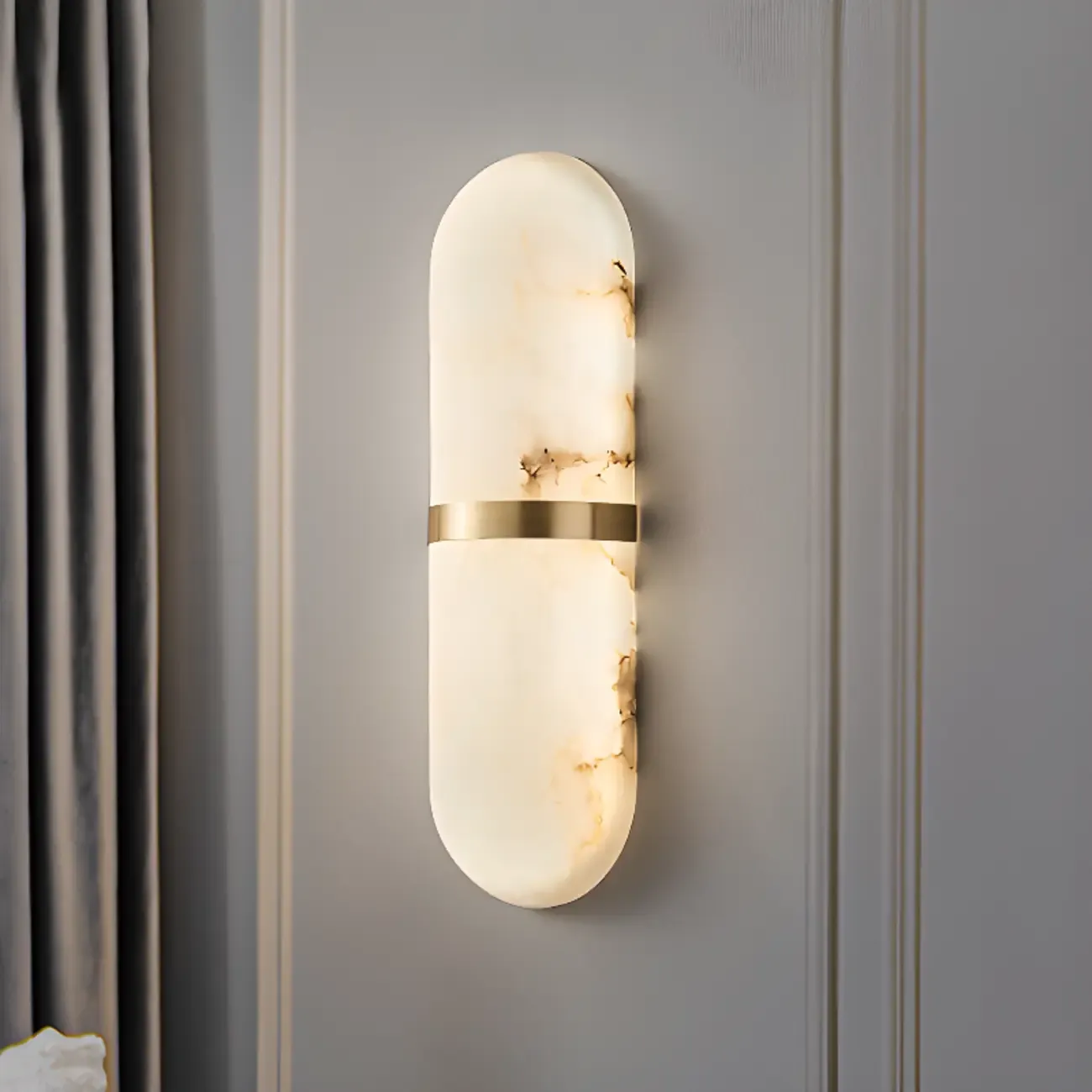 Minimalist Alabaster Brass Oval Wall Sconce in Multi-Dimming | HomeyFad