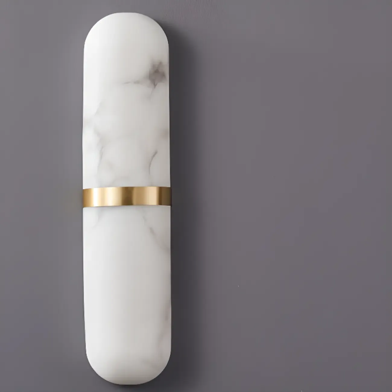 Minimalist Alabaster Brass Oval Wall Sconce in Multi-Dimming Image - 6