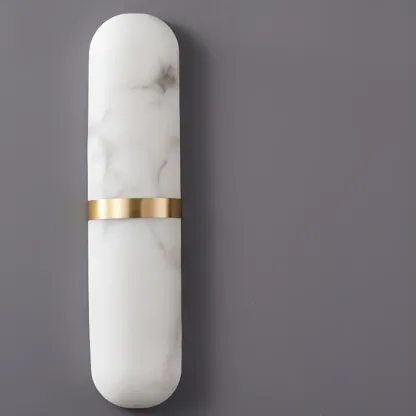 Minimalist Alabaster Brass Oval Wall Sconce in Multi-Dimming Image - 6