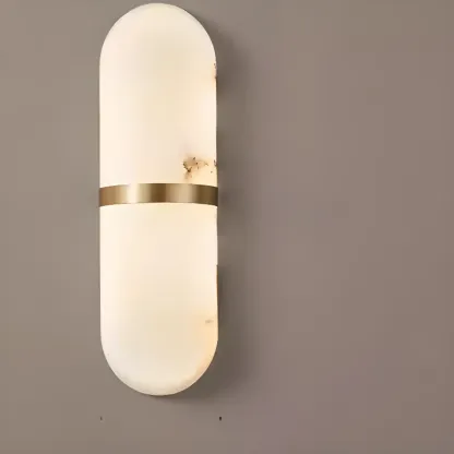 Minimalist Alabaster Brass Oval Wall Sconce in Multi-Dimming Image - 7