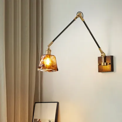 Industrial Amber Swing Arm LED Wall Sconce with Glass Shade Image - 1