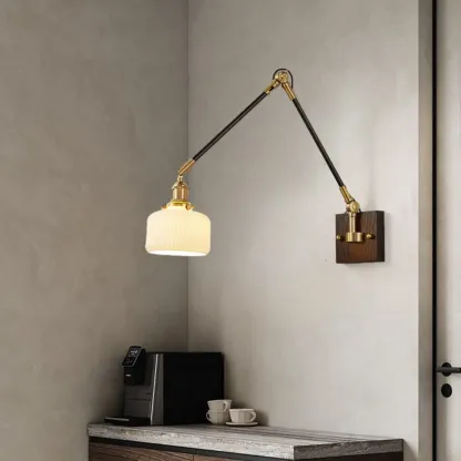 Industrial Amber Swing Arm LED Wall Sconce with Glass Shade Image - 3