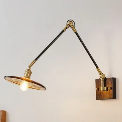 Industrial Amber Swing Arm LED Wall Sconce with Glass Shade Image - 5