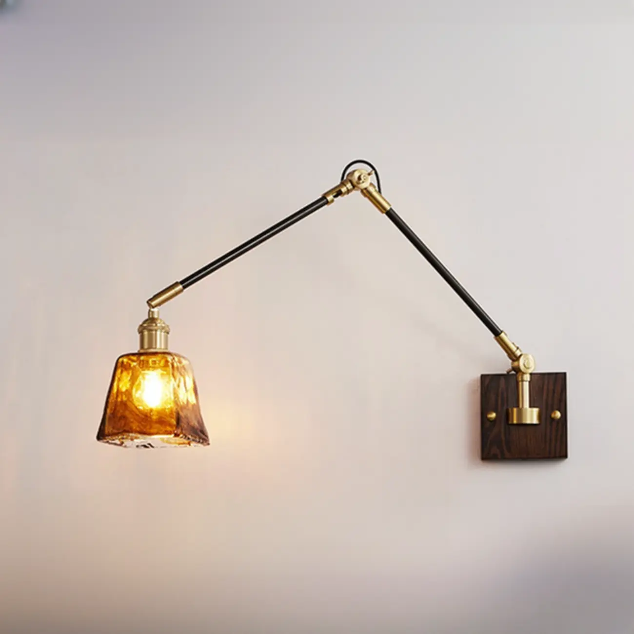 Industrial Amber Swing Arm LED Wall Sconce with Glass Shade Image - 6 | homeyfad