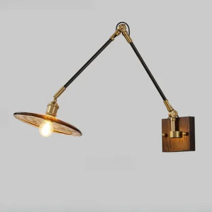 Industrial Amber Swing Arm LED Wall Sconce with Glass Shade Image - 7