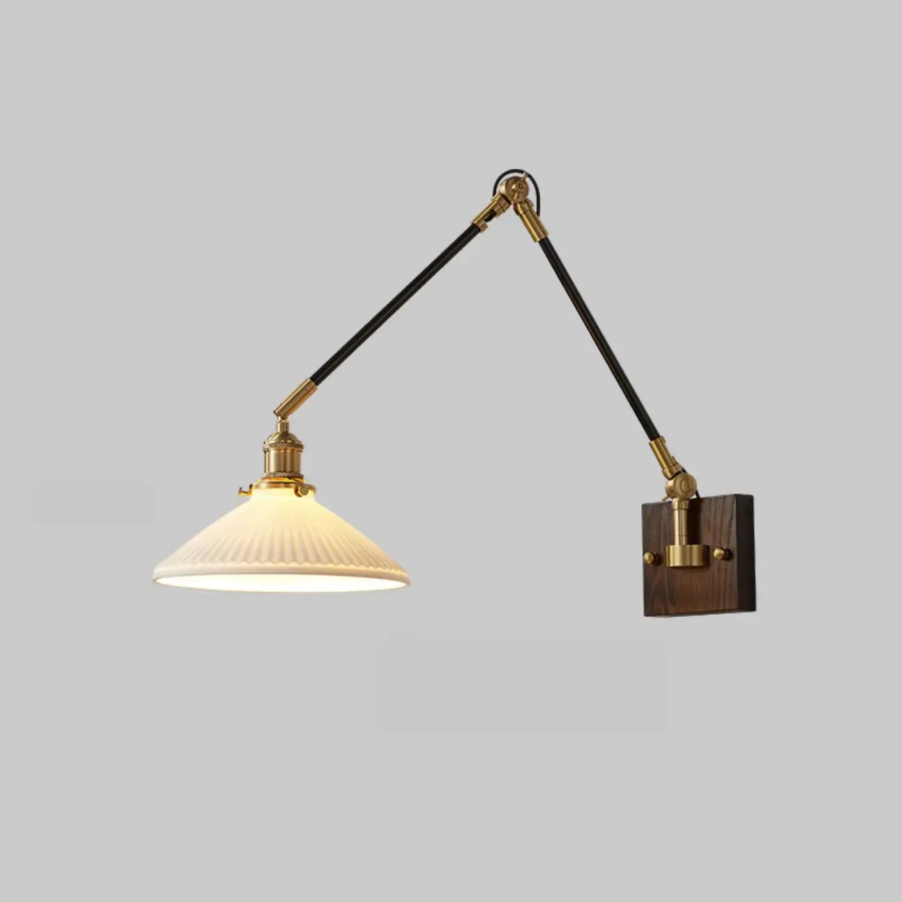 Industrial Amber Swing Arm LED Wall Sconce with Glass Shade Image - 9