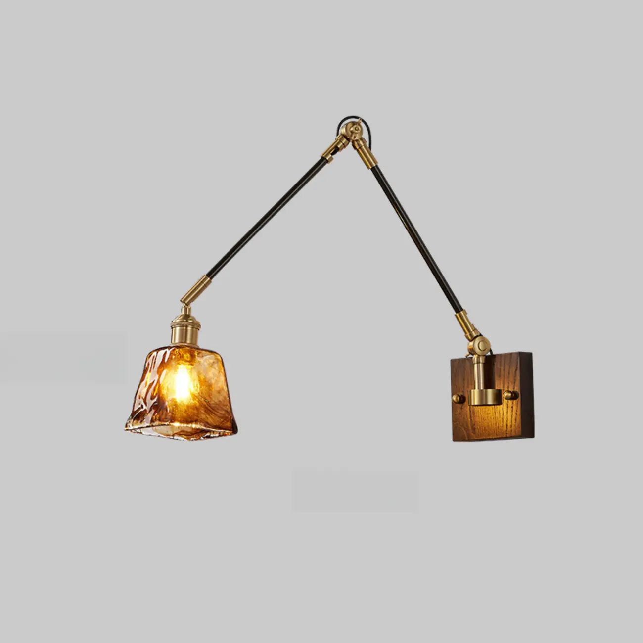 Industrial Amber Swing Arm LED Wall Sconce with Glass Shade Image - 11 | homeyfad