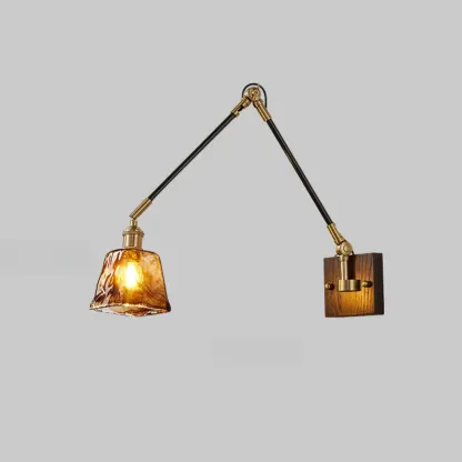 Industrial Amber Swing Arm LED Wall Sconce with Glass Shade Image - 11