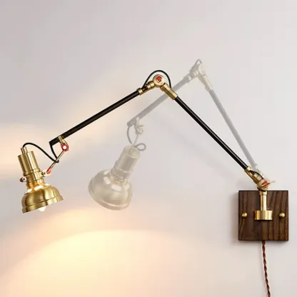 Industrial Amber Swing Arm LED Wall Sconce with Glass Shade Image - 12