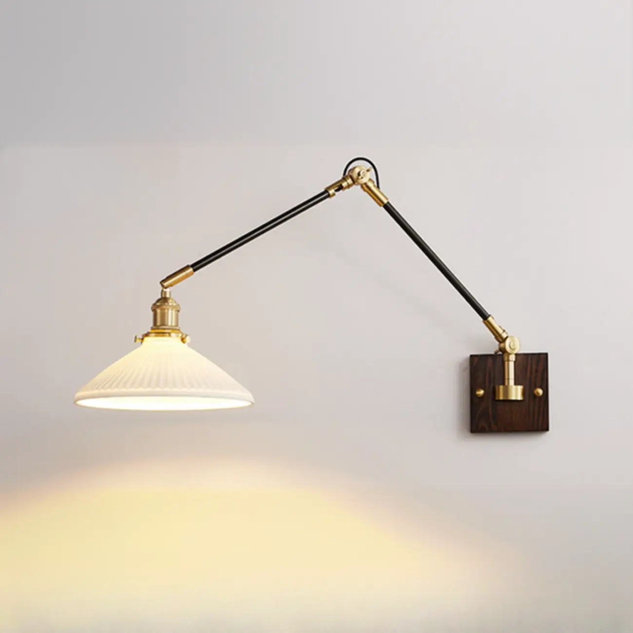 Industrial Amber Swing Arm LED Wall Sconce with Glass Shade Image - 13 | homeyfad