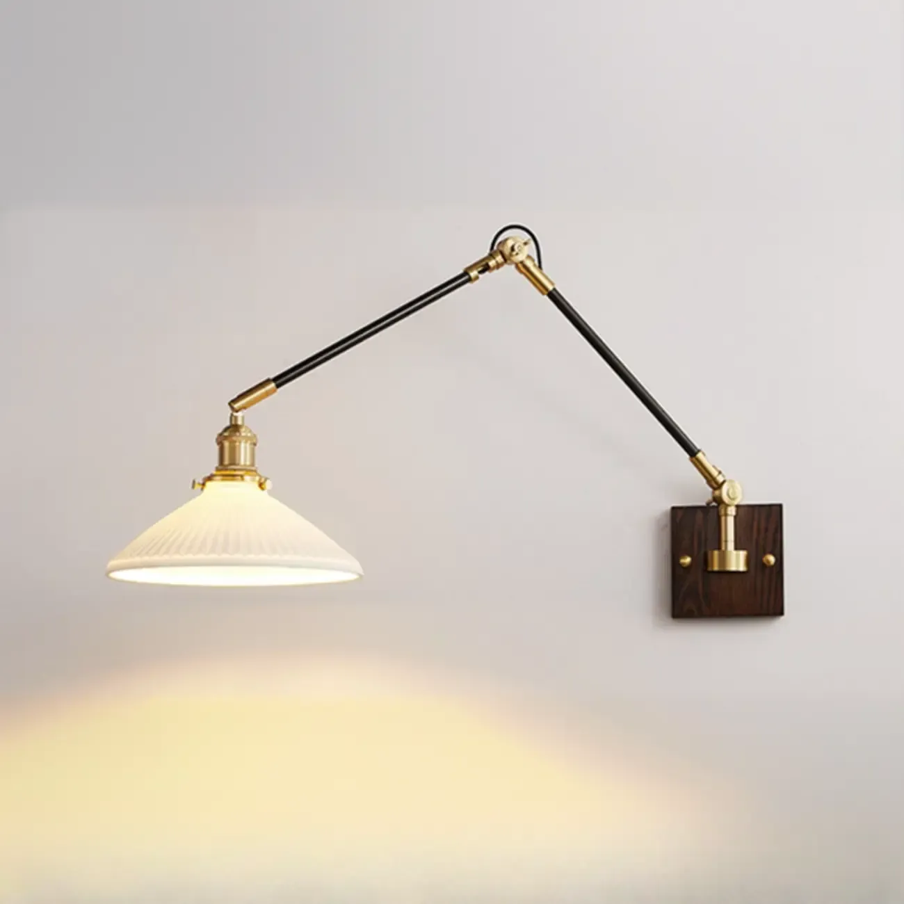 Industrial Amber Swing Arm LED Wall Sconce with Glass Shade Image - 13