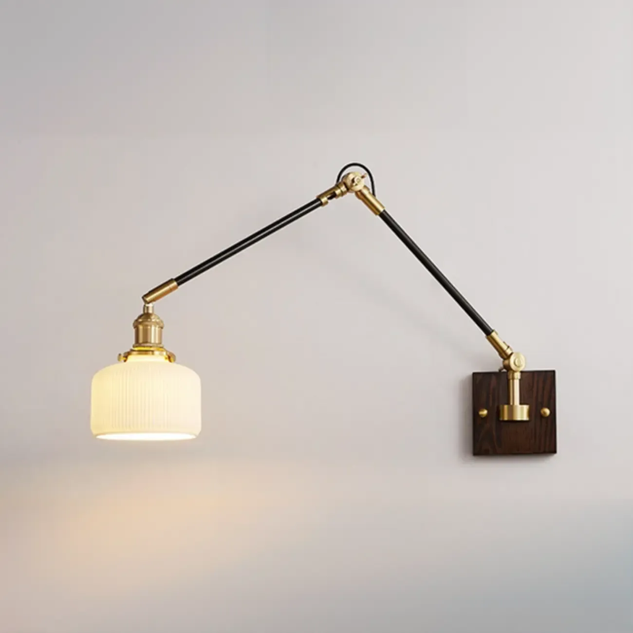 Industrial Amber Swing Arm LED Wall Sconce with Glass Shade Image - 14