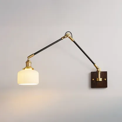 Industrial Amber Swing Arm LED Wall Sconce with Glass Shade Image - 14