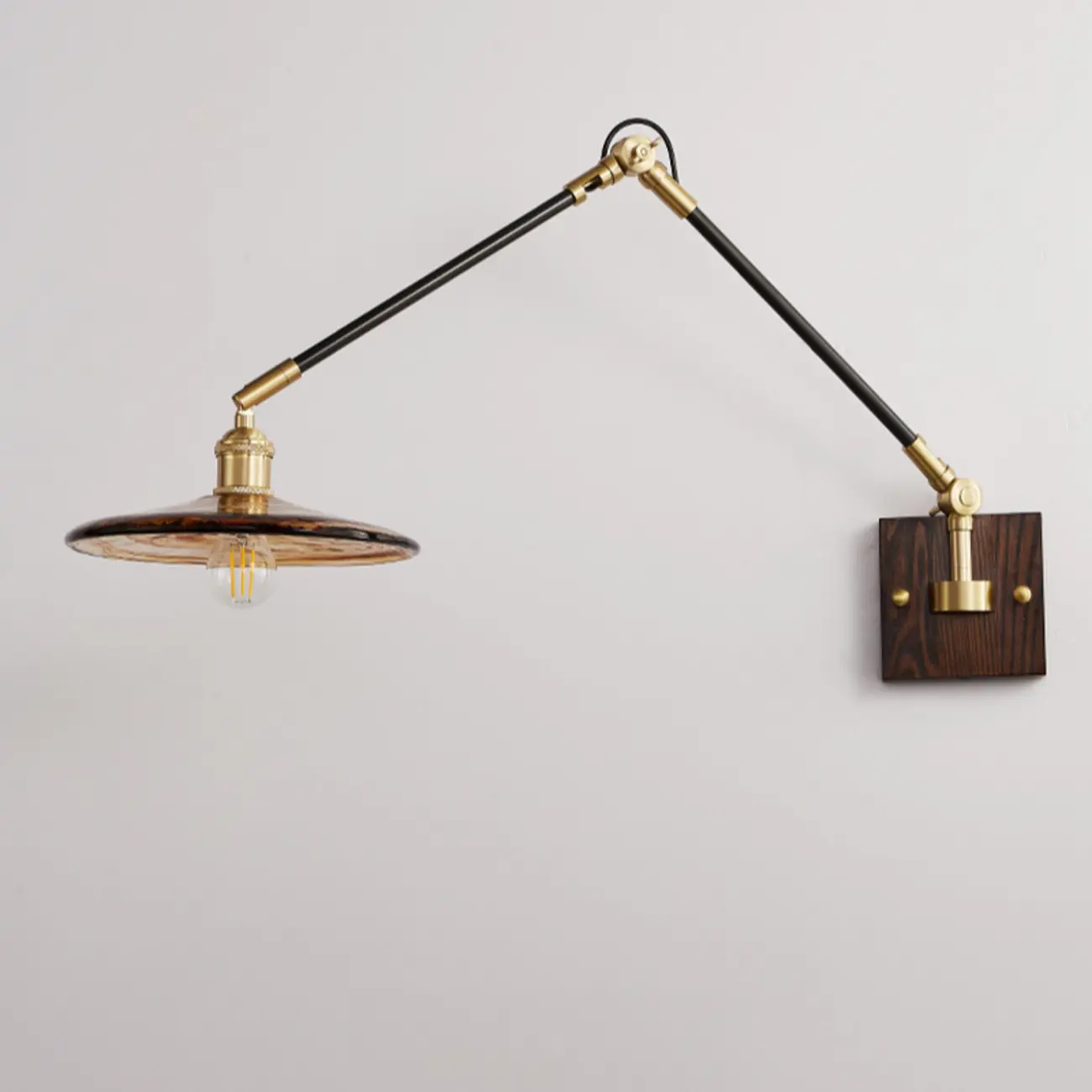 Industrial Amber Swing Arm LED Wall Sconce with Glass Shade Image - 16 | homeyfad