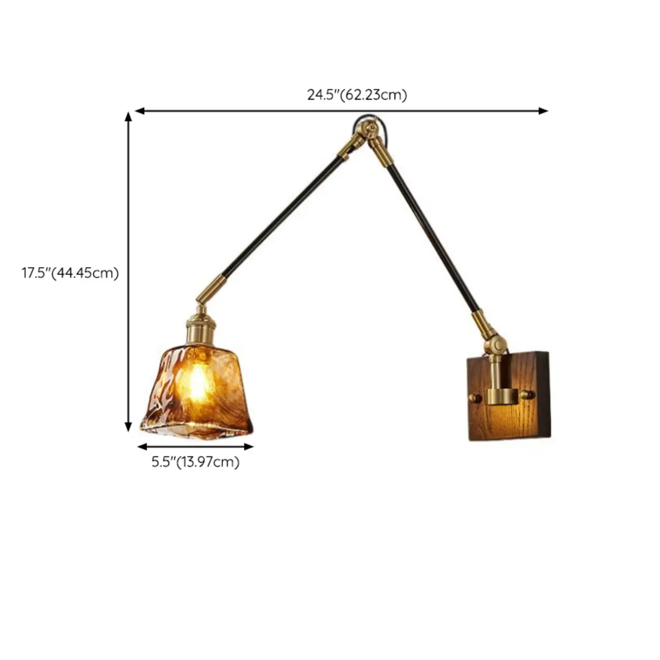 Industrial Amber Swing Arm LED Wall Sconce with Glass Shade #size | homeyfad