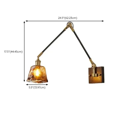 Industrial Amber Swing Arm LED Wall Sconce with Glass Shade #size