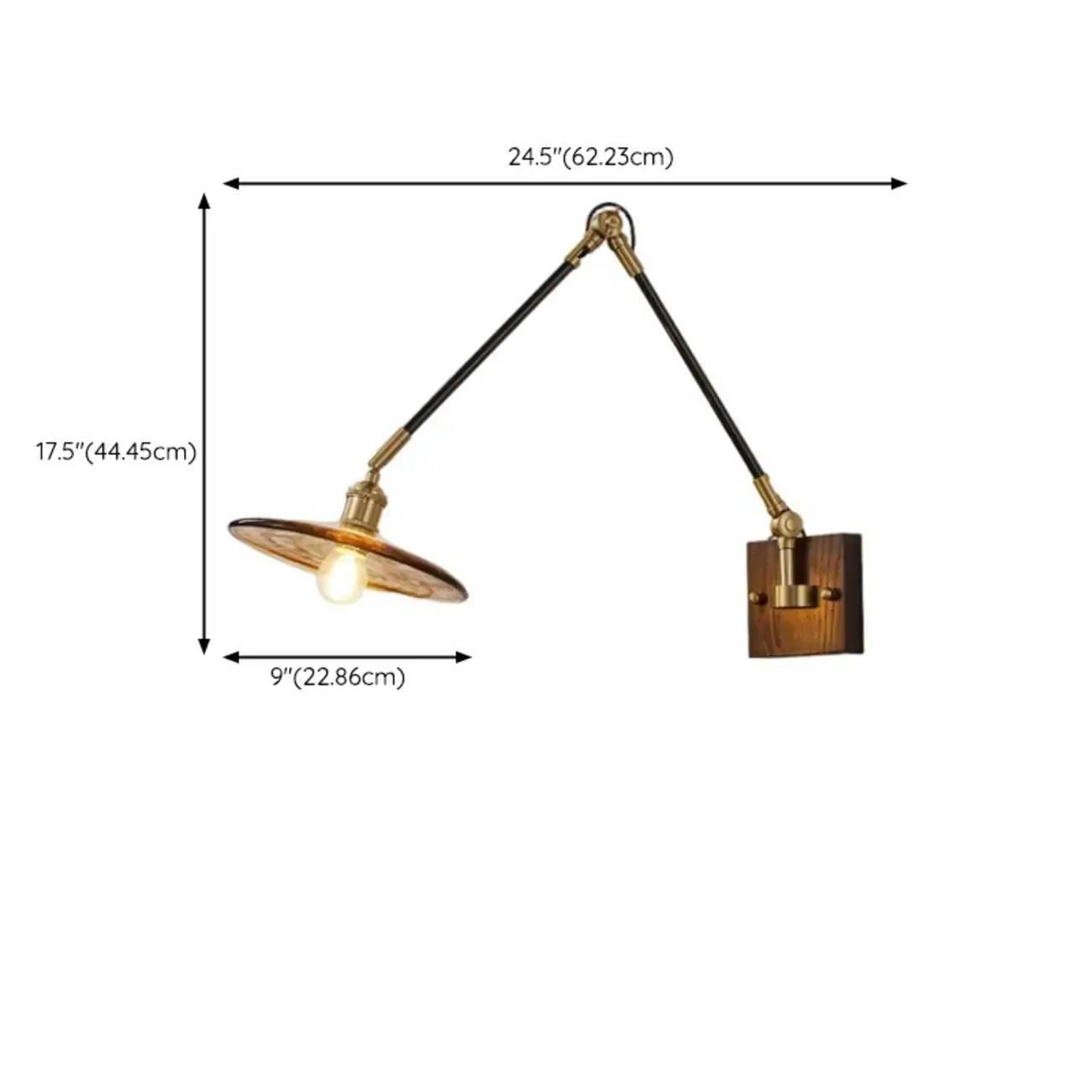Industrial Amber Swing Arm LED Wall Sconce with Glass Shade Image - 23