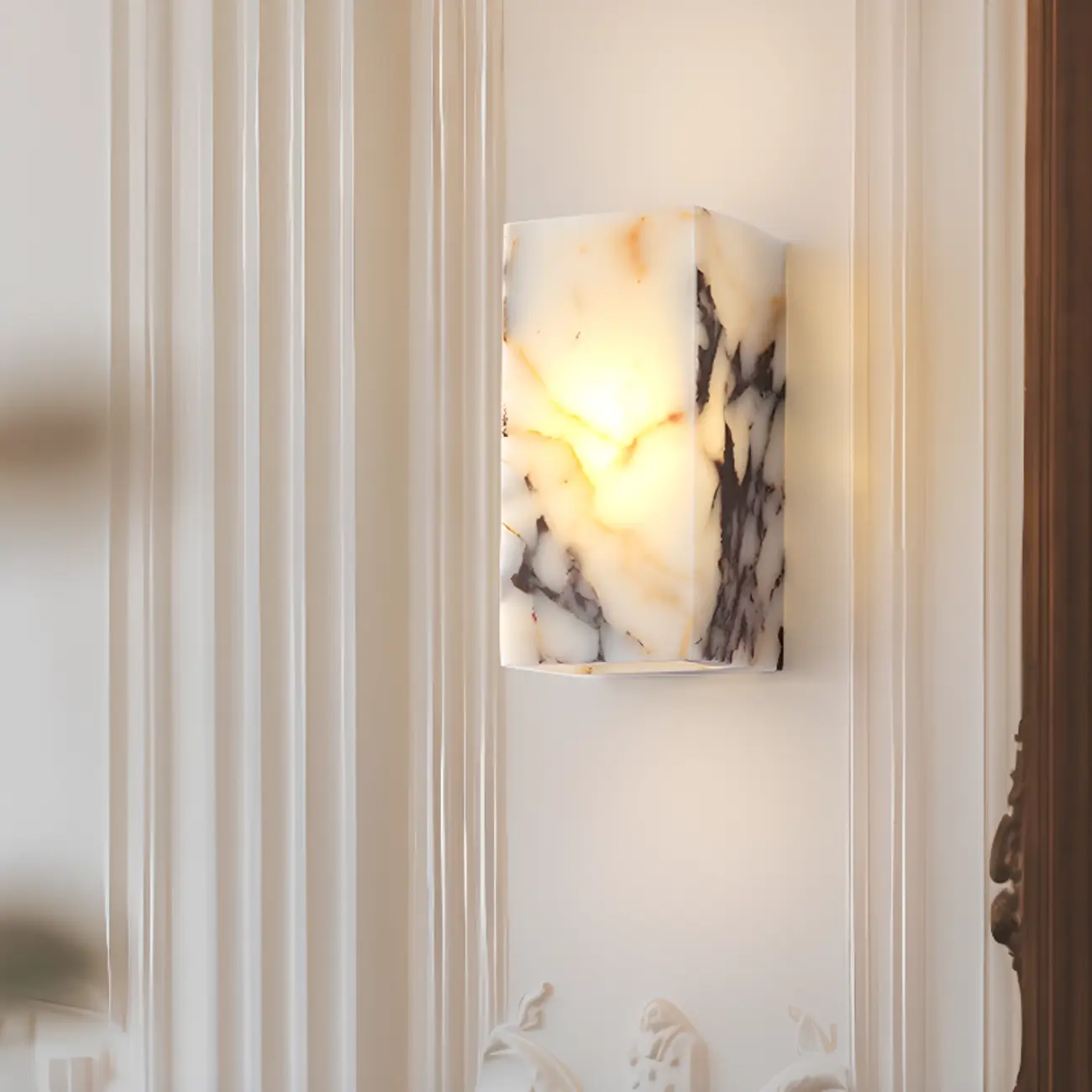 Modern White Stone Minimalist Rectangle LED Wall Light | homeyfad