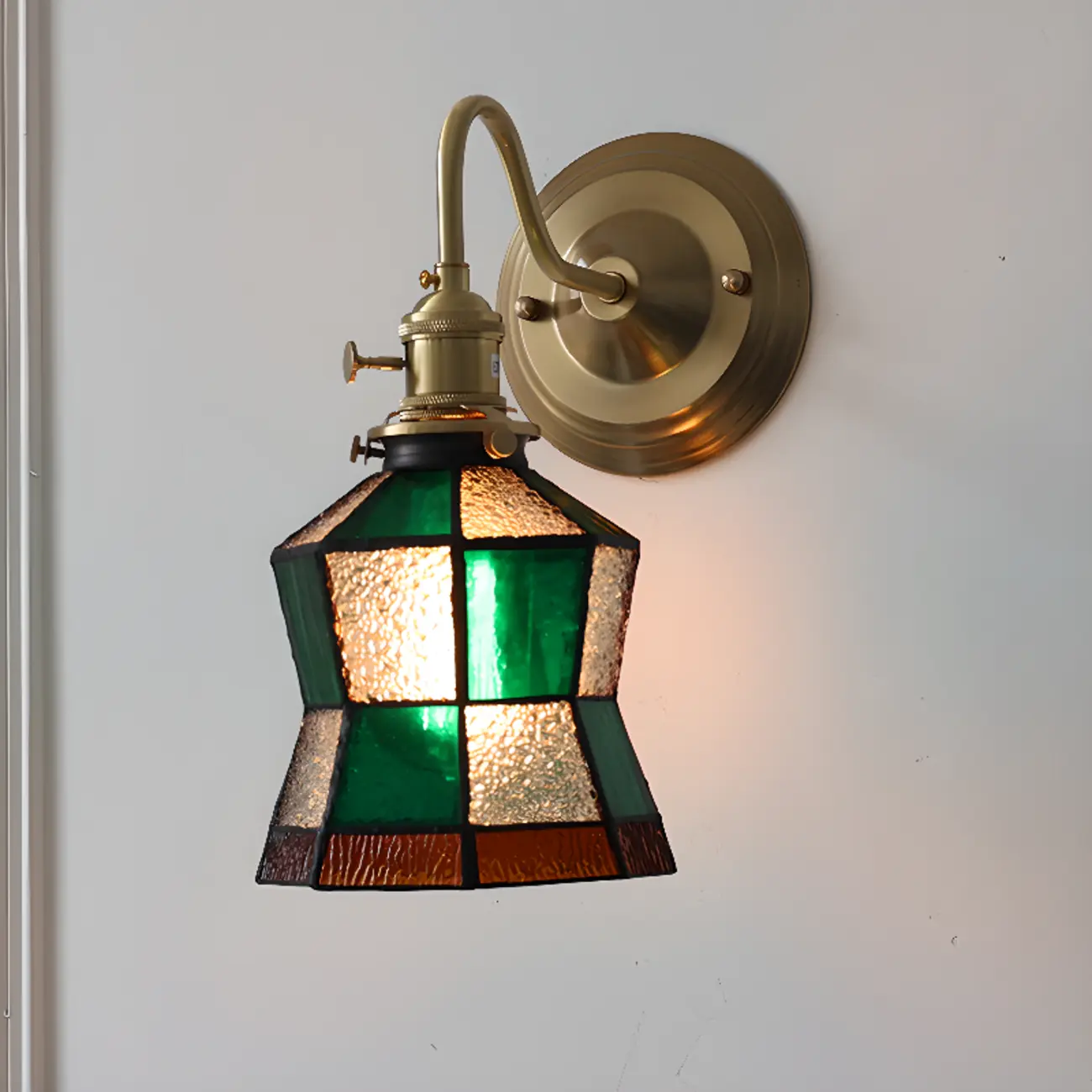 Vintage Glass Wall Sconce with Brass Accent in Hardwired Image - 1 | homeyfad