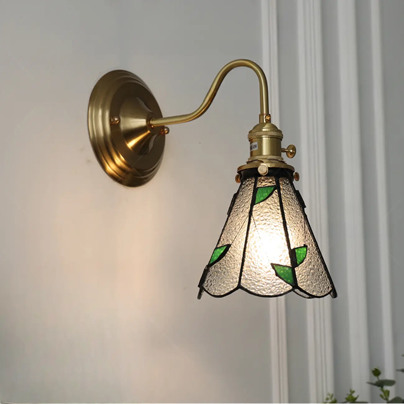 Vintage Glass Wall Sconce with Brass Accent in Hardwired Image - 2 | homeyfad