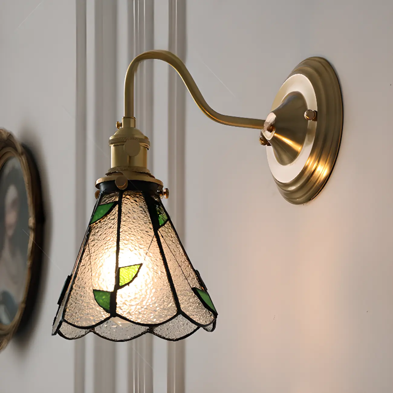 Vintage Glass Wall Sconce with Brass Accent in Hardwired Image - 4 | homeyfad