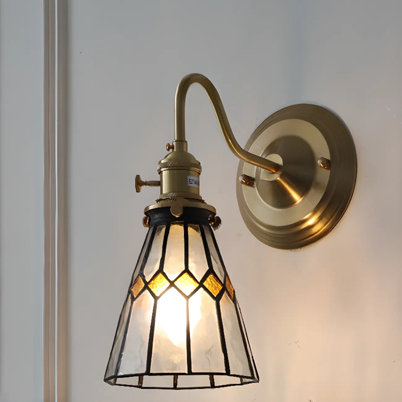 Vintage Glass Wall Sconce with Brass Accent in Hardwired Image - 6 | homeyfad