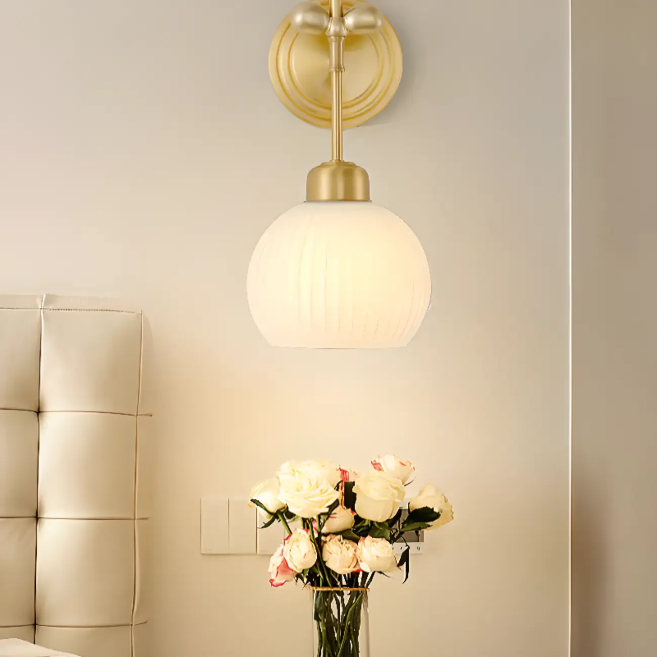Modern Gold Wall Sconce with Vitreous Shade Image - 2
