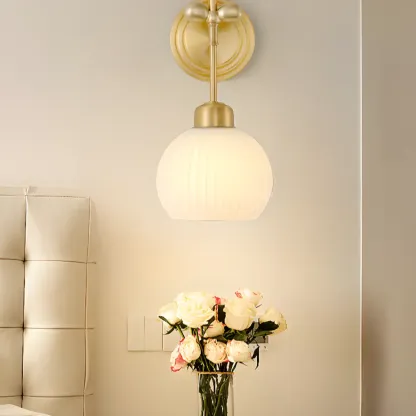 Modern Gold Wall Sconce with Vitreous Shade Image - 2