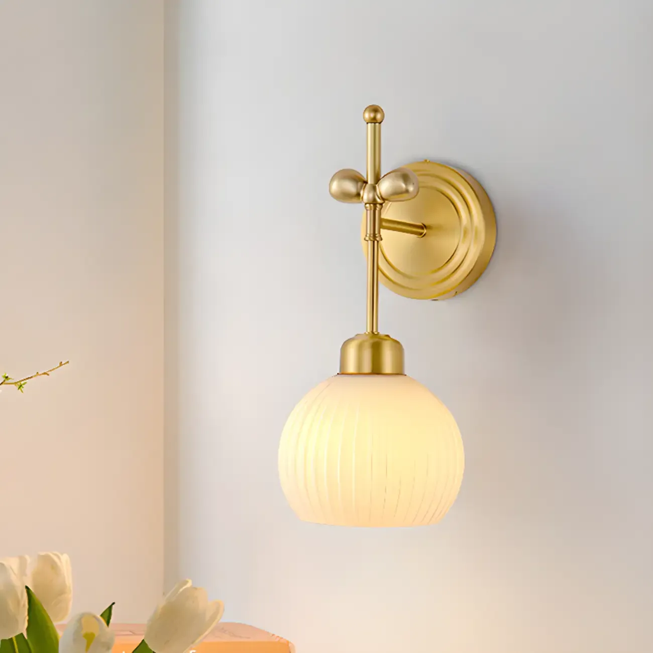 Modern White Bowl Glass Single Golden Wall Lamp - HomeyFad