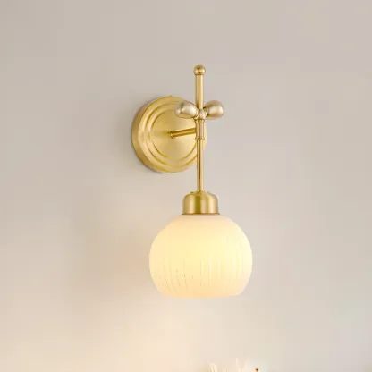 Modern Gold Wall Sconce with Vitreous Shade Image - 3