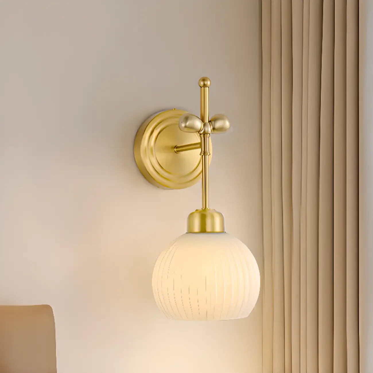 Modern Gold Wall Sconce with Vitreous Shade Image - 4