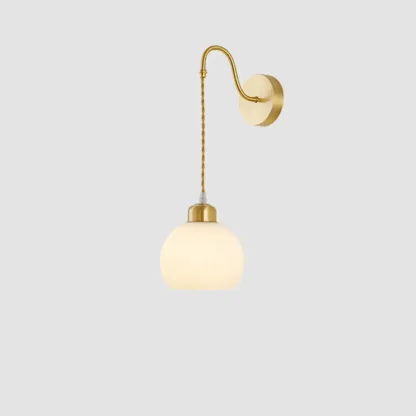 Modern Brass Wall Sconce with Dual Vitreous Bowl Shades Image - 8