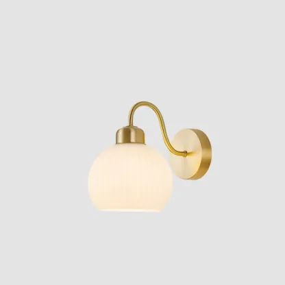Modern Brass Wall Sconce with Dual Vitreous Bowl Shades Image - 9